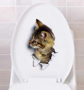 Αυτοκόλλητο τοίχου και τουαλέτας που απεικονίζει χαριτωμένο γατάκι - HCAT2516 OEM