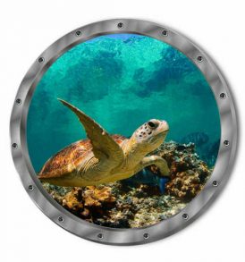 3D Αυτοκόλλητο τοίχου τρισδιάστατο φινιστρίνι με βυθό και θαλάσσια χελώνα - 3DWST29 OEM