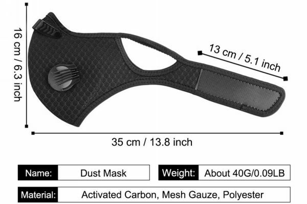 Σπορ μάσκα με αποσπώμενη προστατευτική ζελατίνα με 2 βαλβίδες, φίλτρο carbon και σκρατς  - C02SE OEM