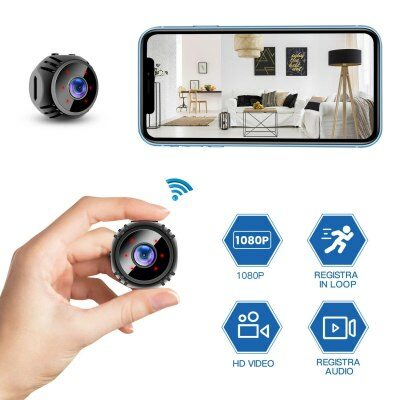 Μικροσκοπική 1080p ασύρματη WiFi Camera ,υπέρυθρες,Spy camera,360° , SD card slot - W8  OEM