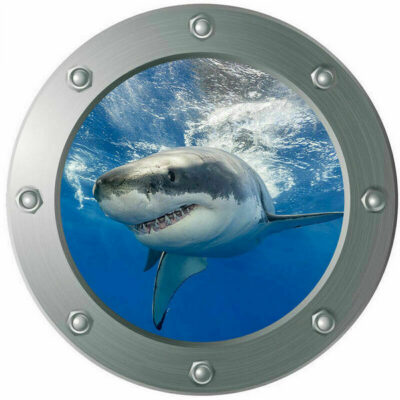 3D Αυτοκόλλητο τοίχου τρισδιάστατο φινιστρίνι με βυθό ωκεανό και καρχαρία 29Χ29cm - 3DSH29 OEM