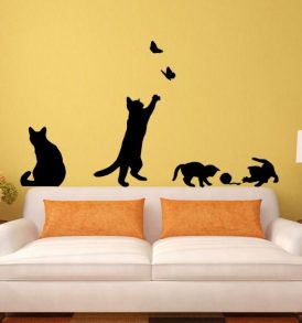 Αυτοκόλλητο τοίχου με παρέα απο γάτες που παίζουν και κάθονται  60X22 - HCATS6022 OEM
