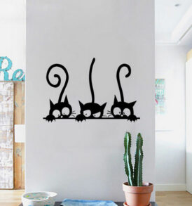 Αυτοκόλλητο τοίχου με 3 μαύρες  χαρούμενες γάτες 30Χ20 - CWS3050 OEM