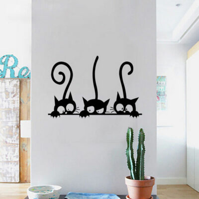 Αυτοκόλλητο τοίχου με 3 μαύρες  χαρούμενες γάτες 30Χ20 - CWS3050 OEM