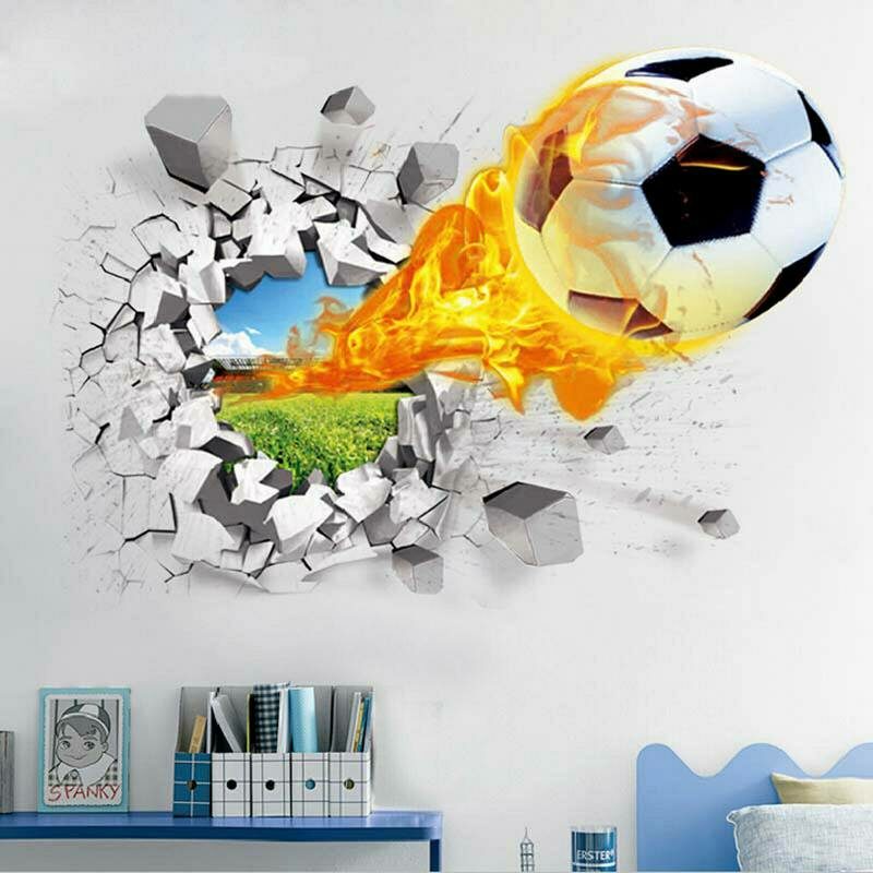 3D προοπτικής Αυτοκόλλητο τοίχου μπάλα ποδοσφαίρου που σπάει τοίχο  70X50 - FB5070 OEM