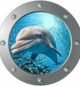 3D Αυτοκόλλητο τοίχου τρισδιάστατο φινιστρίνι με δελφίνι και ψαράκια - 3DDFL30 OEM