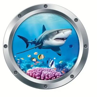 3D Αυτοκόλλητο τοίχου τρισδιάστατο φινιστρίνι με βυθό ωκεανό και καρχαρία και ψαρια 29Χ29cm - 3DSF29 OEM