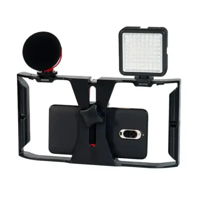 Επαγγελματική βάση Phone frame Stabilizer Stand Handheld τηλεφώνου, 5 θέσεις μικροφώνου, φως - Q723 OEM