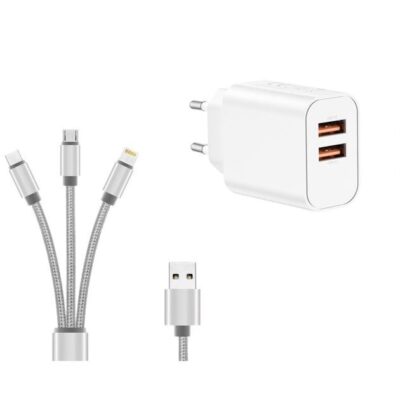 Multi Port Cable καλώδιο φόρτισης με φορτιστή USB to Type-C / Lightning / micro USB  - MPG120 OEM