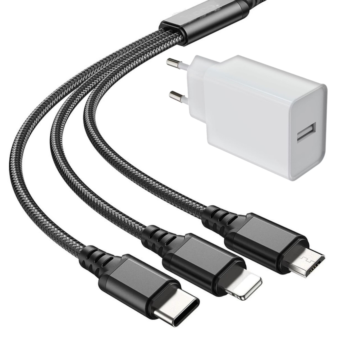 Multi Port Cable καλώδιο φόρτισης με φορτιστή 30W USB to Type-C / Lightning / micro USB - MPG30 OEM